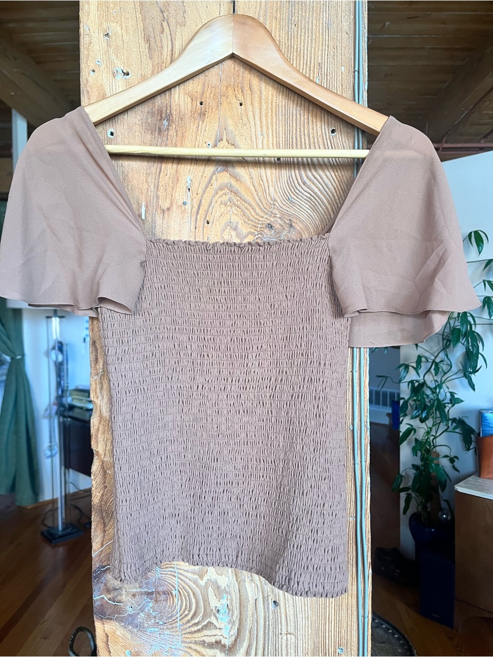 NWT Theory Copper Smocked Square Neck Top